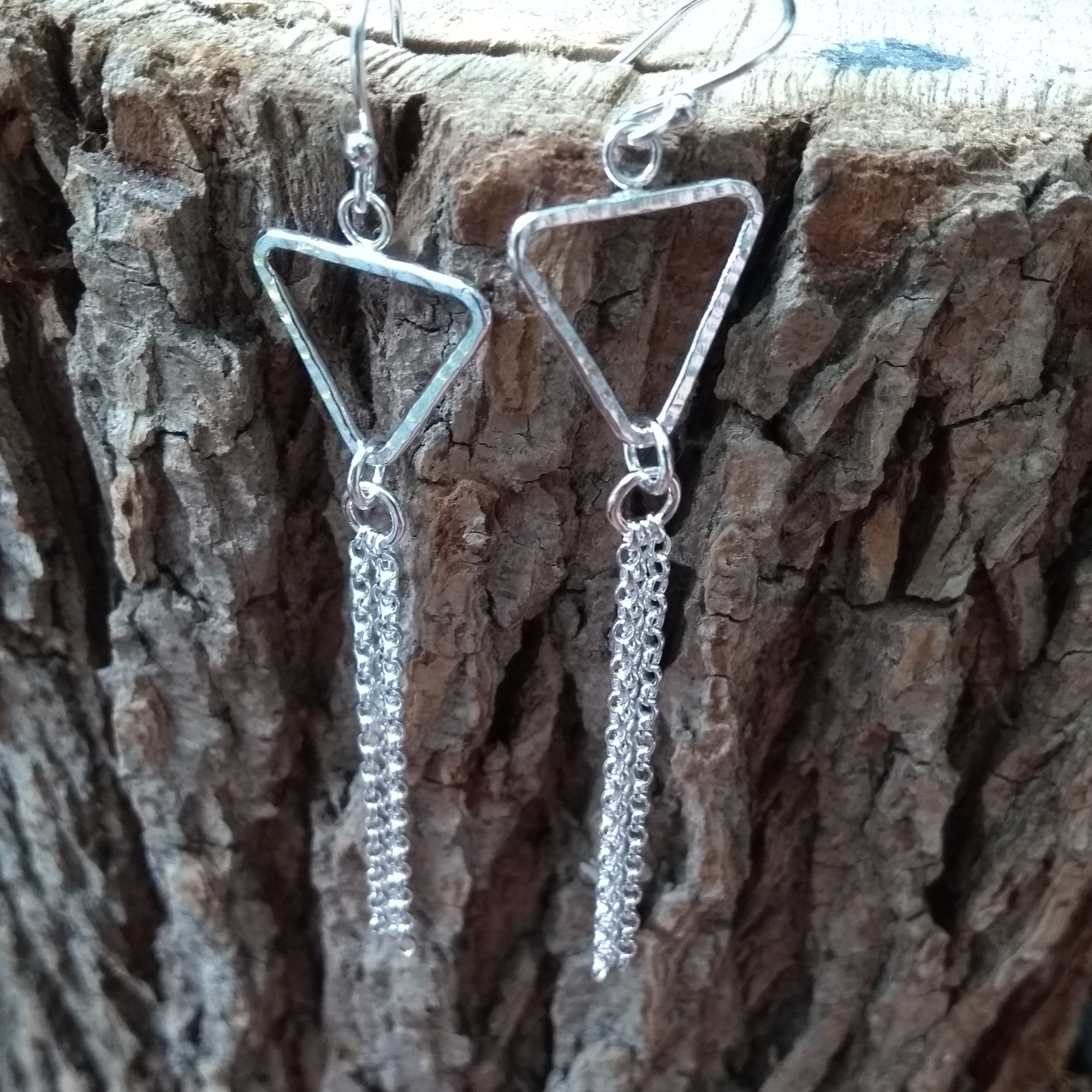 Silver triangle dangle earrings