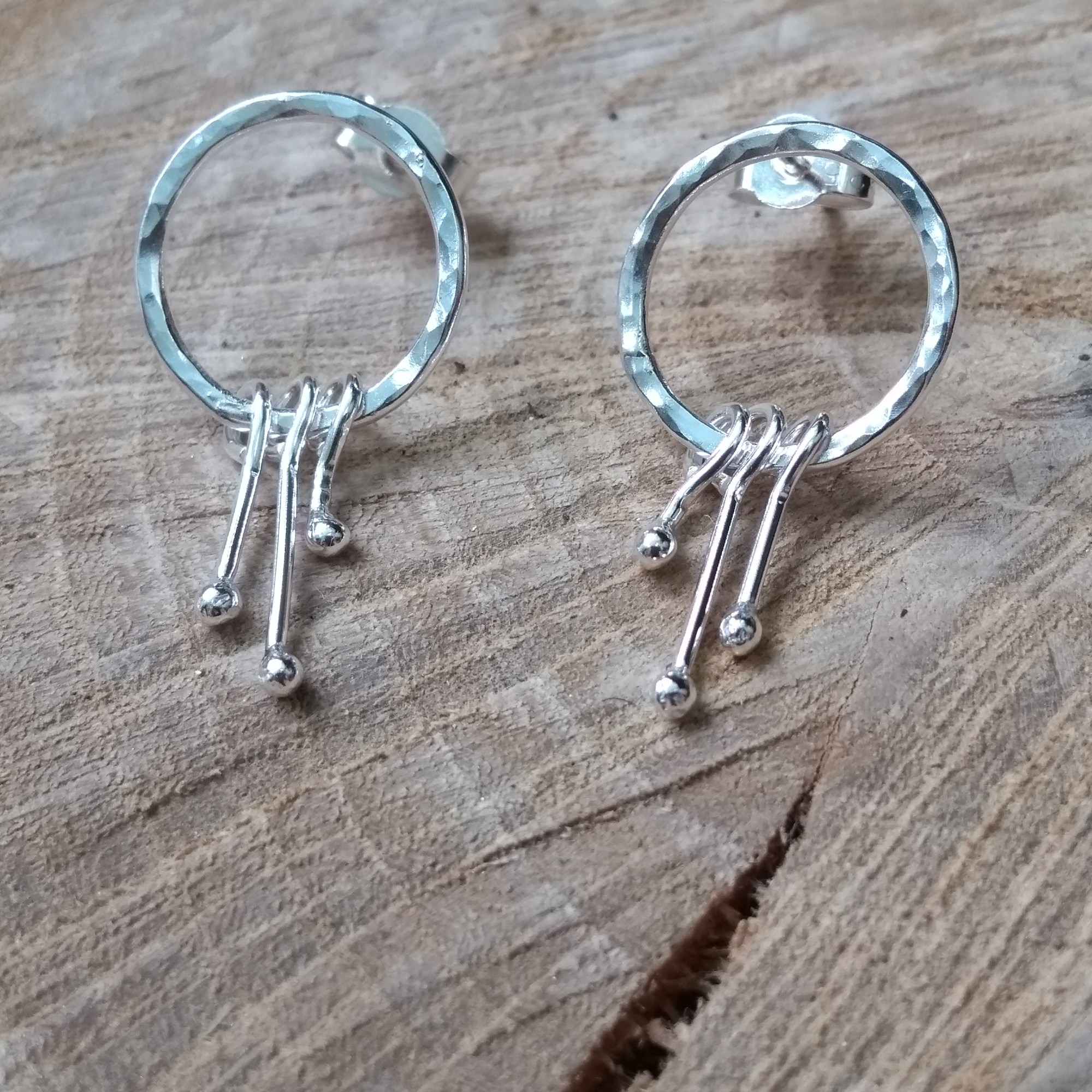 Silver hammered circles with dangles