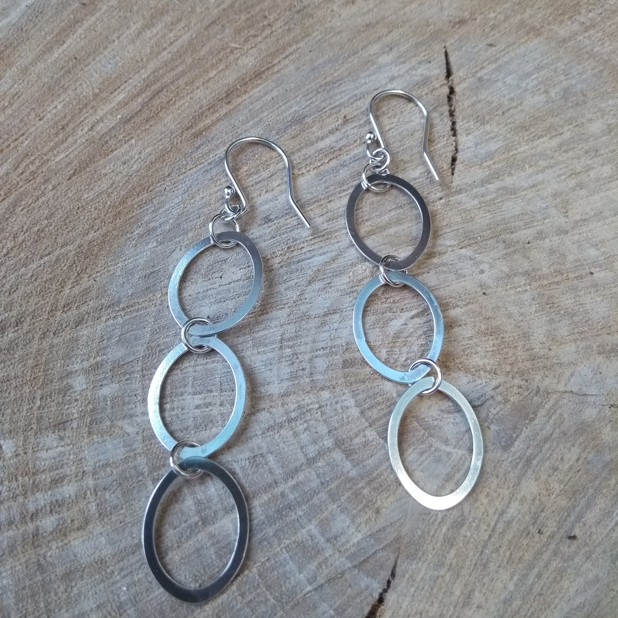 Silver 3 ovals dangle earrings